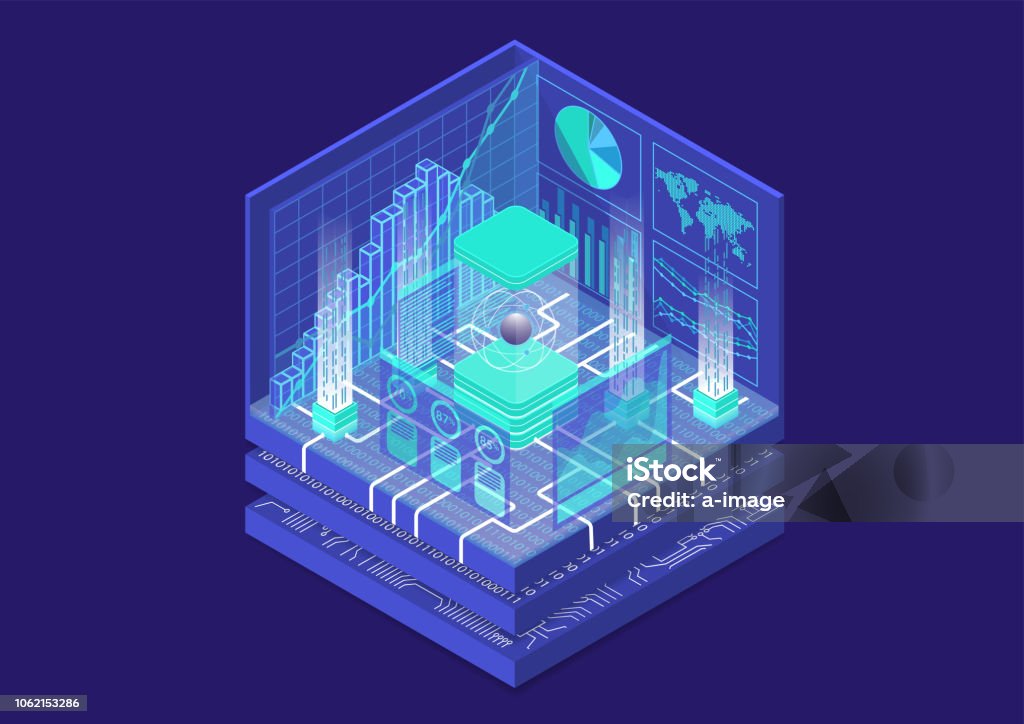 Quantum Computing Isometric Vector Illustration 3d View On Conceptual ...