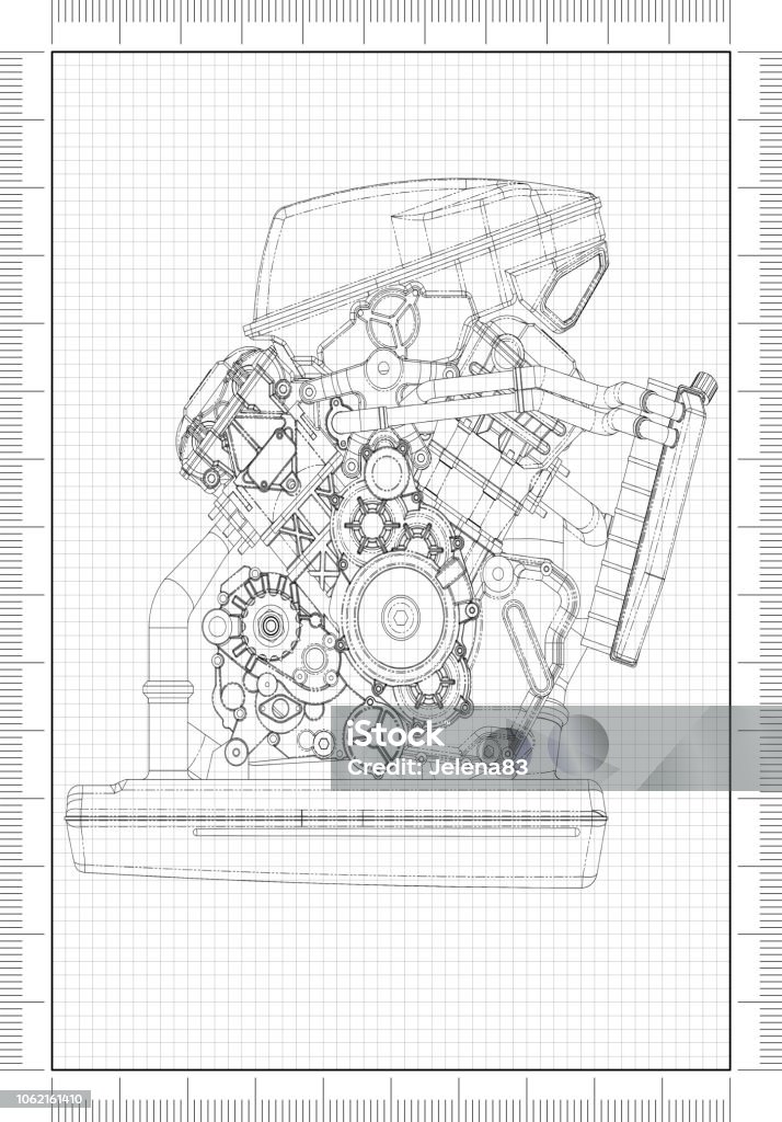 Engine Architect Blueprint Stock Photo - Download Image Now - Plan ...