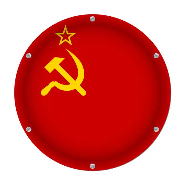 Vector illustration of round metallic flag of Soviet Union with screws