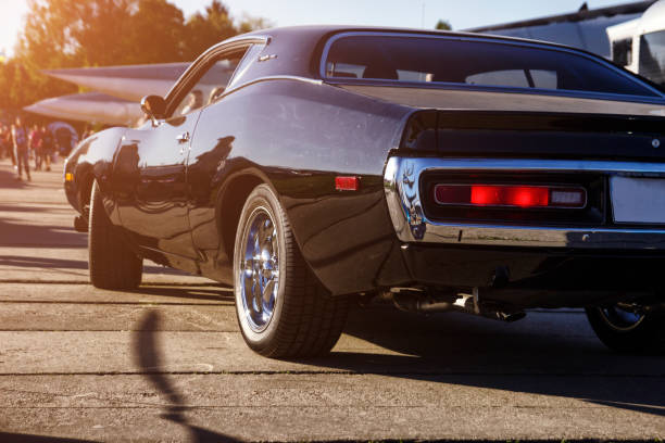 istock Powerful black muscle car, american classics, close up 1062163956
