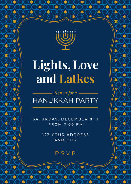 приглашение партии ханука - иллюстрация - hanukkah menorah candle judaism stock illustrations