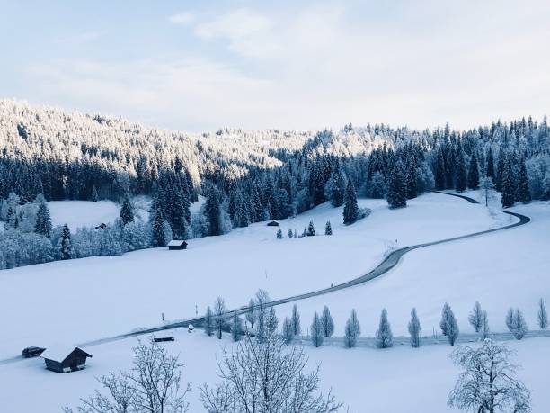 Gaissach felts in winter - an idyllic moorland in the foothills of the Alps near Bad Toelz