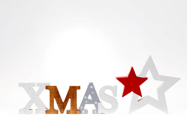 White christmas star and XMAS text on white background