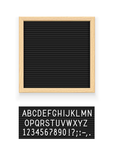 Black letter board Black letter board. Letterboard for note. Plate for message. Office stationery. Isolated white background. EPS10 vector illustration. finger frame stock illustrations