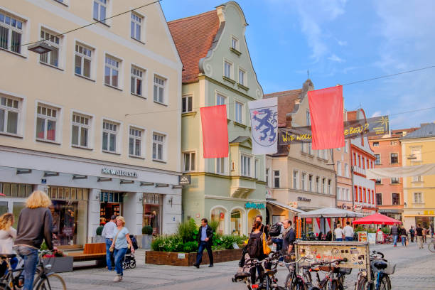 Ingolstadt, Theresienstraße (Bavaria, Germany) People strolling in Theresienstraße, in the old town of Ingolstadt, a city on the banks of the River Danube in the federal state of Bavaria. ingolstadt photos stock pictures, royalty-free photos & images