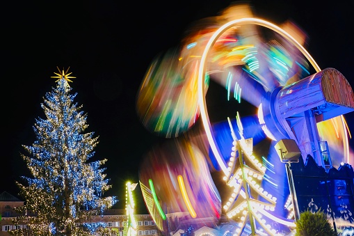 Colorful blurred merry-go-round at the Christmas Market