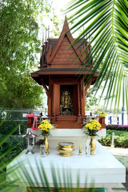 Photo of small temple model of buddhist spirit house in Bangkok