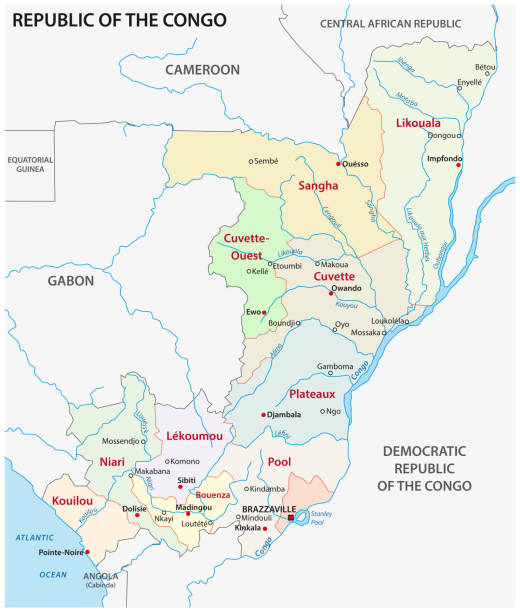 republik kongo administrative und politische landkarte - pointe noire stock-grafiken, -clipart, -cartoons und -symbole