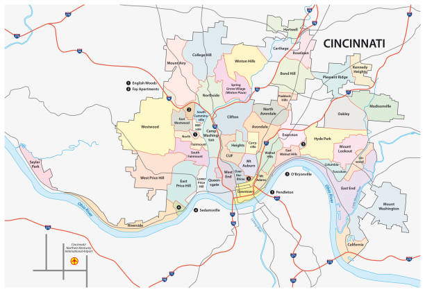 mapa dróg i okolic w cincinnati - ohio map county cartography stock illustrations