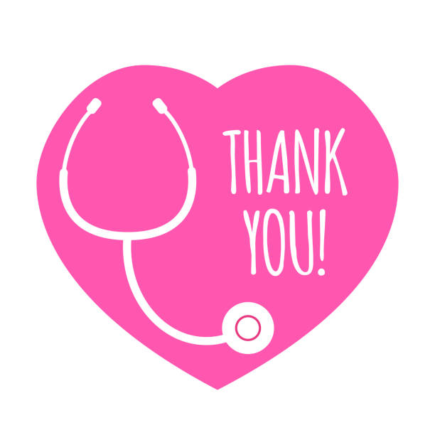 Pink heart and stethoscope Pink heart with text thank you and stethoscope, greeting  doctor with medical holiday. Vector illustration doctor borders stock illustrations