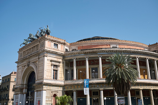 Bucharest, Romania. March 13, 2023: Exterior of Romanian Athenaeum concert hall in Bucharest.