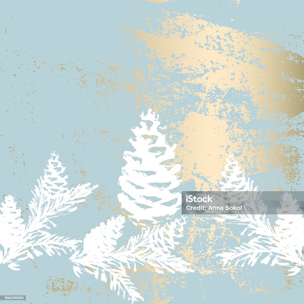 Christmas tree branch painting vector fashion banner. Christmas tree branch painting vector fashion banner. Trendy Pastel blue white gold botanical winter pattern Christmas stock vector