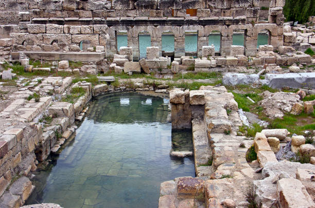 Yozgat, Turkey - April 21, 2018: People on the street with roman bath view in sarıkaya Yozgat. It was built by romans at 2nd century.