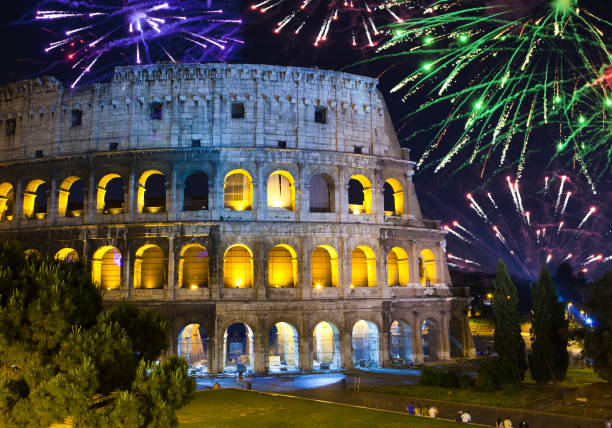 istock Celebratory fireworks over Collosseo. Italy. Rome 1062233524