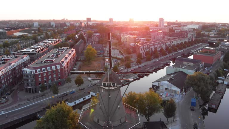 Aerial view to windmill in Amsterdam