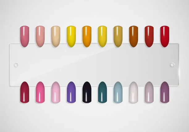 Vector illustration of Colorful tips. Set of false nails for manicure.