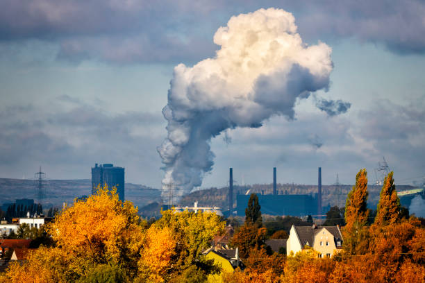 독일 ruhr에 산업가 풍경 - natural chimneys 뉴스 사진 이미지