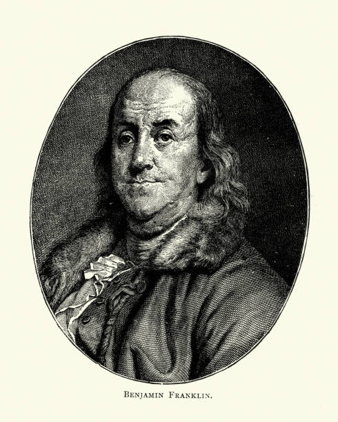 benjamin franklin - benjamin franklin history american culture portrait stock illustrations