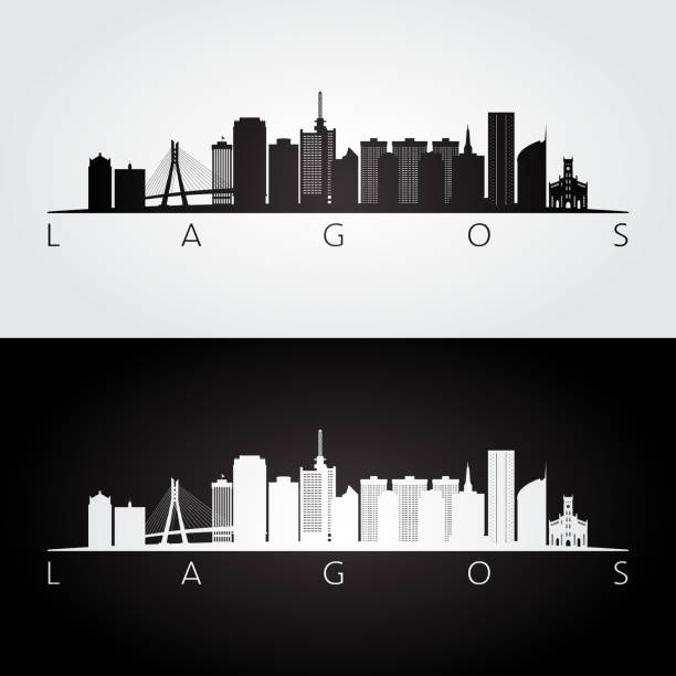 Lagos skyline and landmarks silhouette, black and white design, vector illustration. Lagos skyline and landmarks silhouette, black and white design, vector illustration. lagos nigeria stock illustrations