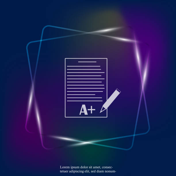 ilustrações de stock, clip art, desenhos animados e ícones de vector  neon light icon school form with grades. excellent test result. the image sheet of paper with a pencil. layers grouped for easy editing illustration. for your design. - exam report card letter a test results