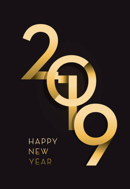 istock Happy New Year 2019 greeting card banner design in gold and glitter with text 1062259376
