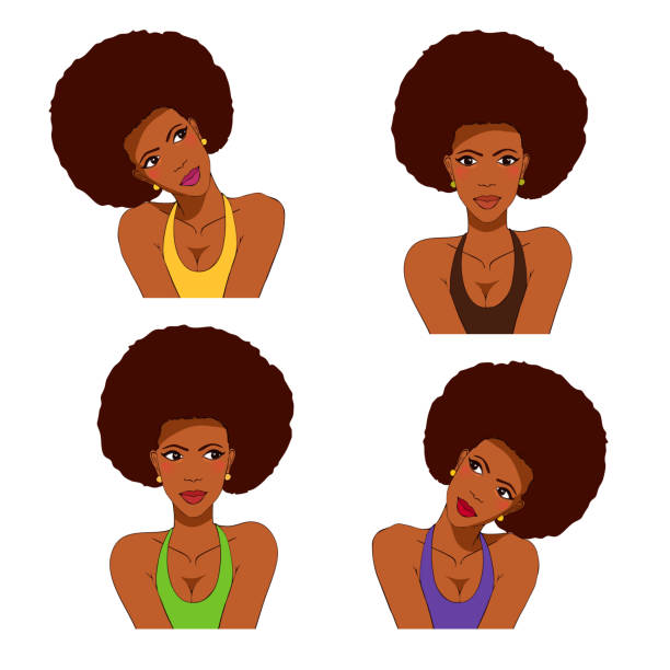 African American Comics Cartoon Girl Vector Illustration Set Isolated On  White Stock Illustration - Download Image Now - iStock