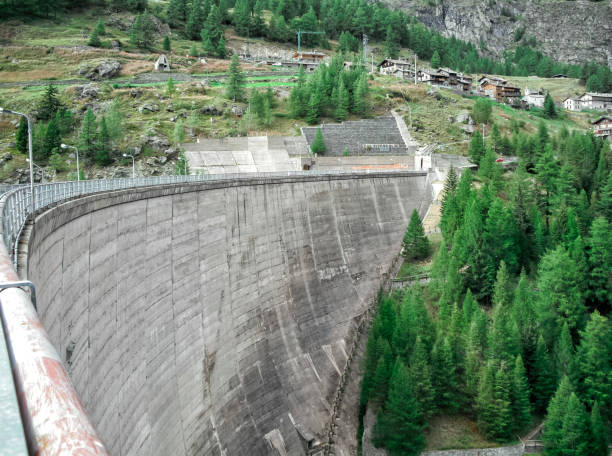 istock Beauregard Dam, a gravity arc construction, before the partial demolition which reduced the dam from 72 meters height to 20 meters height - Valgrisenche Village, Aosta Valley Province, Italy 1062260208