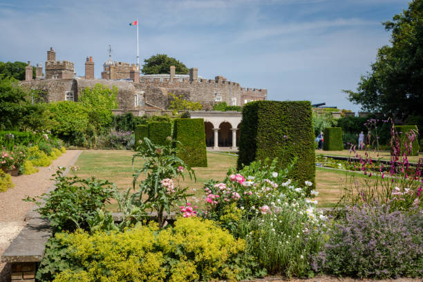 Queen's Mother garden at Walmer Castle & Gardens - beautiful formal garden is visited by many tourists every year stock photo