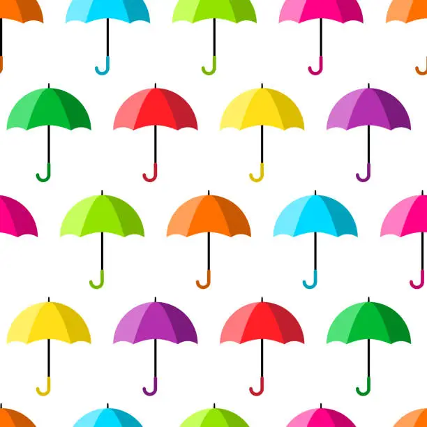 Vector illustration of Geometric seamless pattern with colorful open umbrellas isolated on white background. Vector illustration