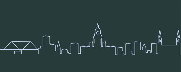 illustrazioni stock, clip art, cartoni animati e icone di tendenza di skyline a linea singola di leeds - leeds england uk city famous place