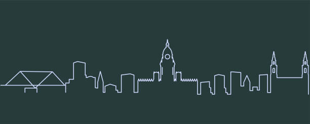 ilustrações de stock, clip art, desenhos animados e ícones de leeds single line skyline - leeds england uk city famous place