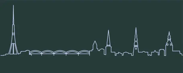 Vector illustration of Riga Single Line Skyline