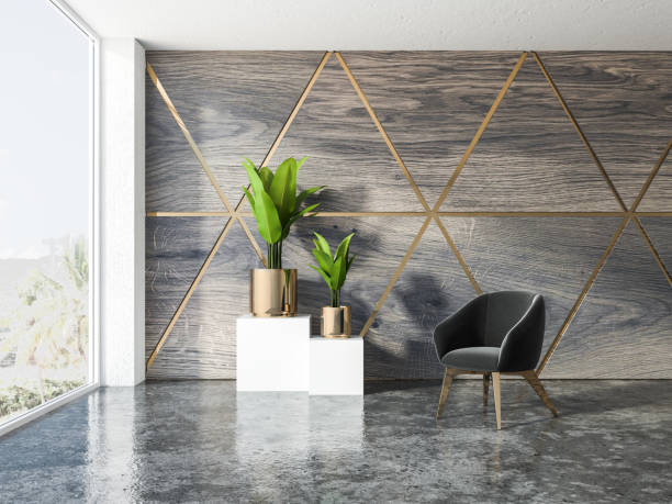istock Wooden triangle pattern office lobby, armchair 1062278476