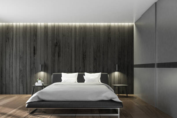 istock Dark wooden bedroom interior 1062280946