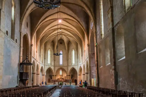 Nave of the Church of the Abbey of San Volusien in the village Foix department Ariege. Midi Pyrenees. France