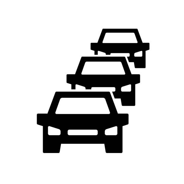 illustrazioni stock, clip art, cartoni animati e icone di tendenza di simbolo dell'ingorgo dell'auto e illustrazione del cartello su sfondo bianco. - car sedan vector land vehicle