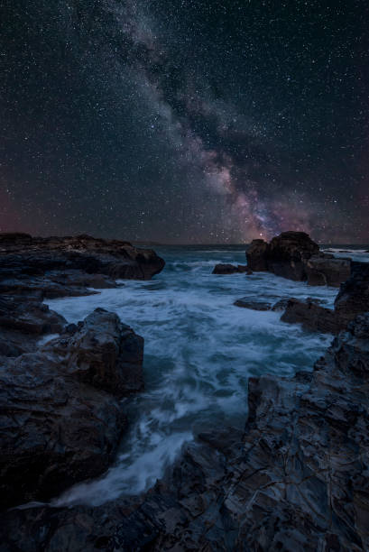 istock Vibrant Milky Way composite image over landscape of Cornwall coastline in England 1062283634