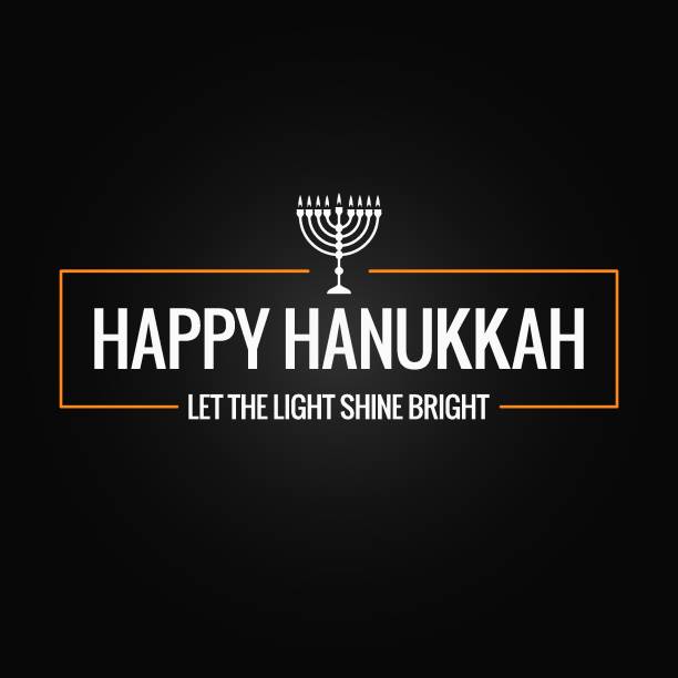 ilustrações de stock, clip art, desenhos animados e ícones de happy hanukkah sign logo on black background - menorah judaism candlestick holder candle