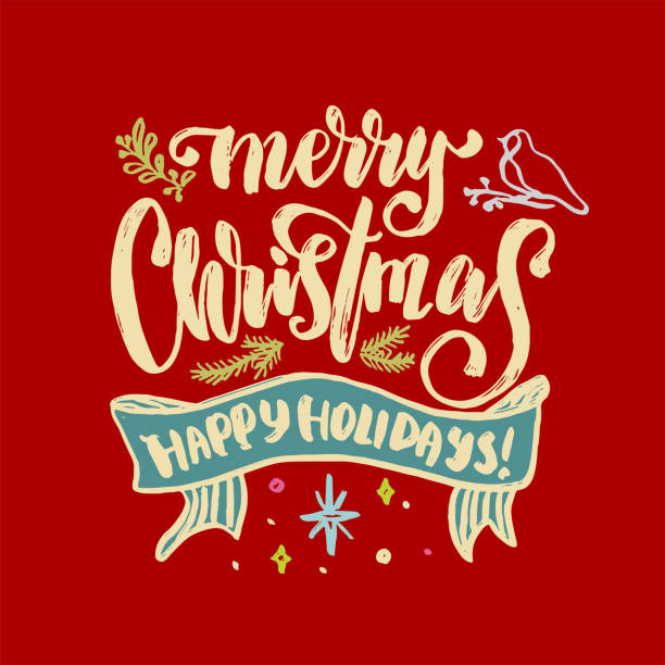 christmas postcard with lettering vector art illustration