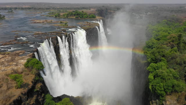 Aerial view of the full length of Victoria Falls, Zimbabwe, Africa