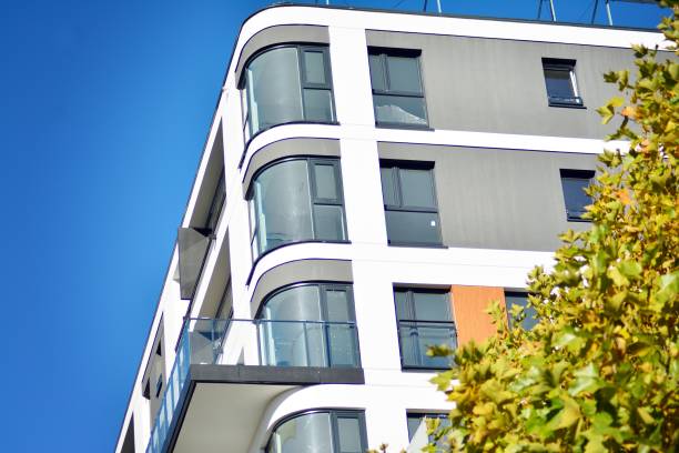 istock Modern apartment buildings on a sunny day with a blue sky. 1062305348