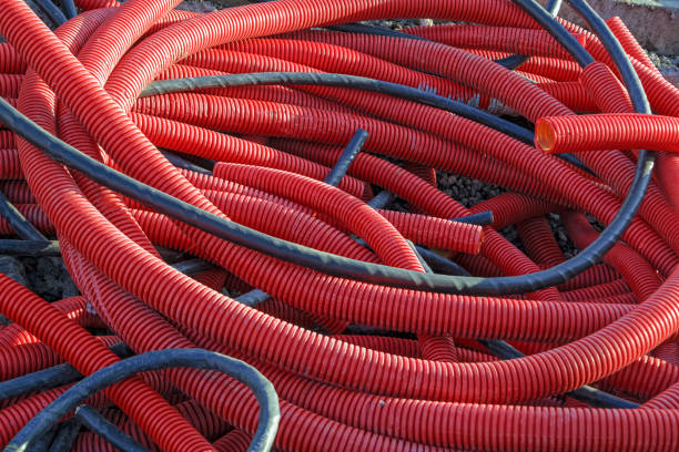 istock PVC corrugated pipes for cable lay on the construction site 1062309110