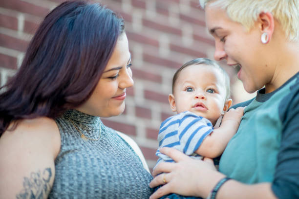 istock Lesbian couple holding baby 1062317302