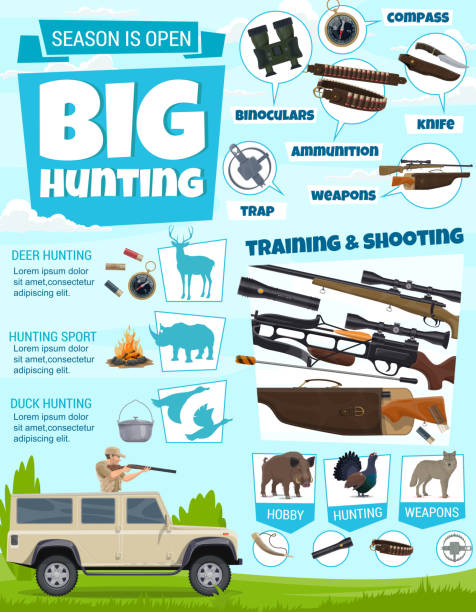 헌터 탄약입니다. 조류 및 동물 사냥 - bullet belt ammunition cartridge stock illustrations
