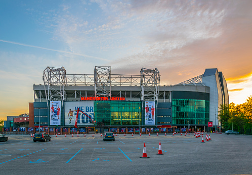 Manchester, UK, April 11, 2017: Old trafford stadium of Manchester United during sunset, England