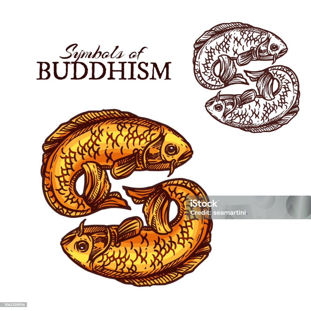 Buddhism Religion Symbols Golden Carp Fish Stock Illustration - Download  Image Now - Ancient, Animal, Balance - iStock