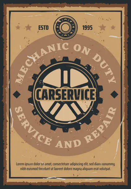 Vector illustration of Car repair and mechanic service retro poster