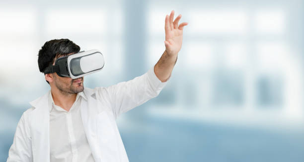 istock Doctor wearing VR virtual reality goggles. 1062337248