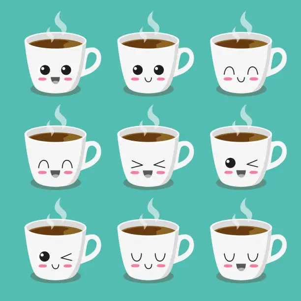 Vector illustration of Cup of coffee character collection