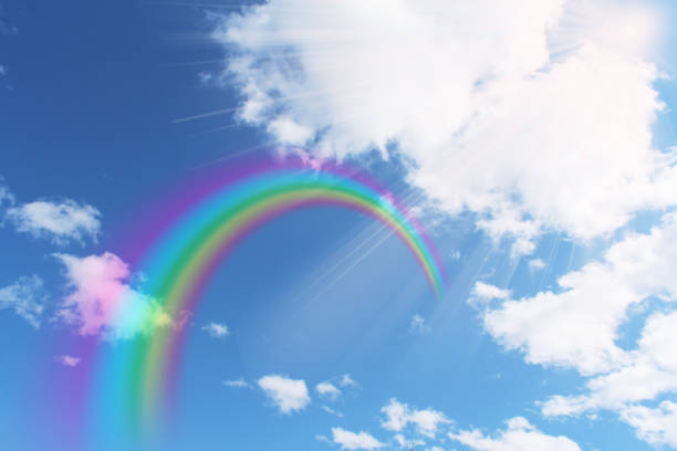 istock Rainbow on the background of the blue sky 1062346896